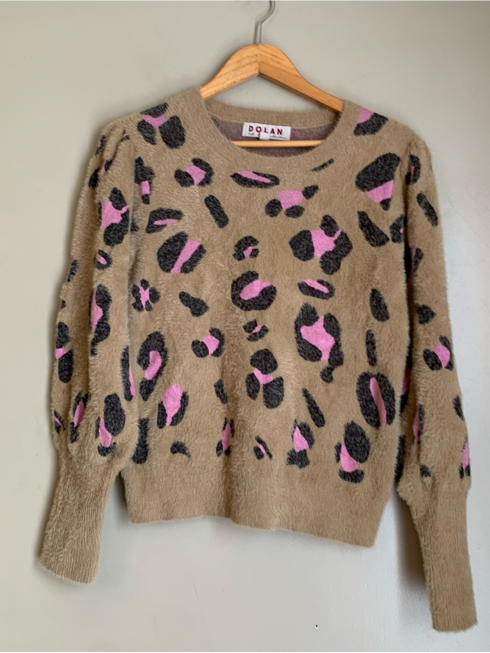 Dolan Left Coast Collection Pink Leopard Print Fuzzy Eyelash Knit Sweater L
